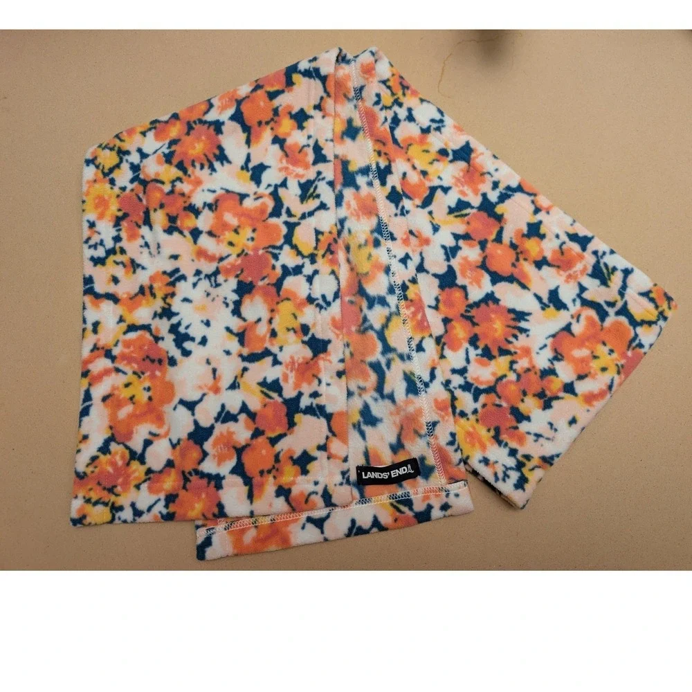 Lands End Fleece Scarf Floral Print Soft‎ Warm Winter Skiing Colorful Hiking